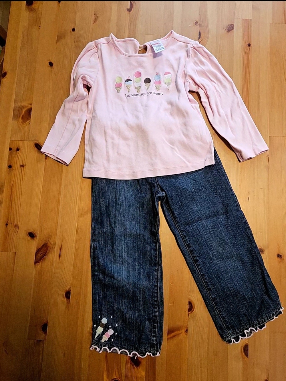 Gymboree - Pink Long Sleeve Tee & Jeans with Ice Cream Embroidery